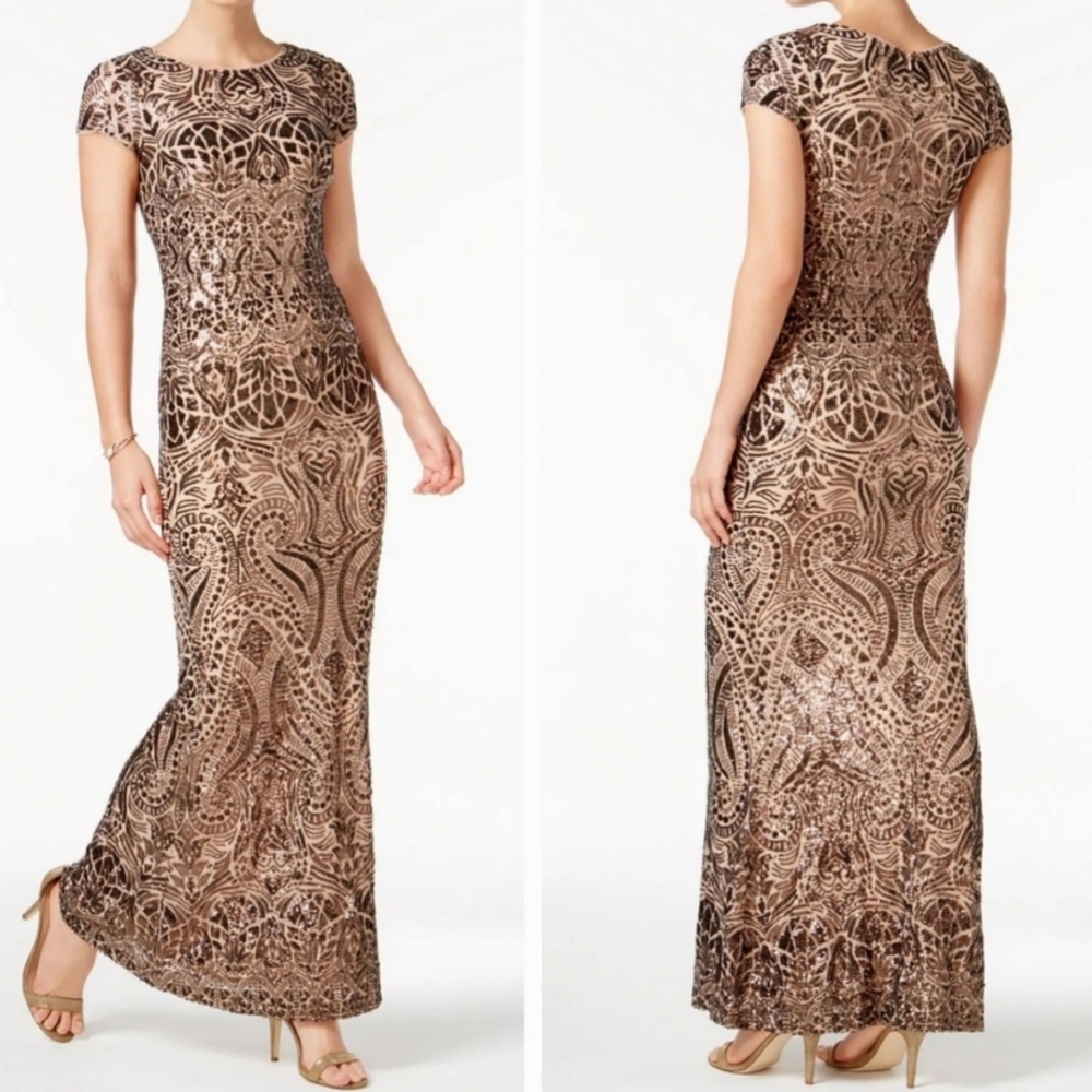 Betsy&Adam Bronze Sequins Dress. Size 14. New With Tags.
